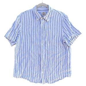 Panama Jack Mens Large Linen Blend Striped Short Sleeve Button Down Shirt Blue